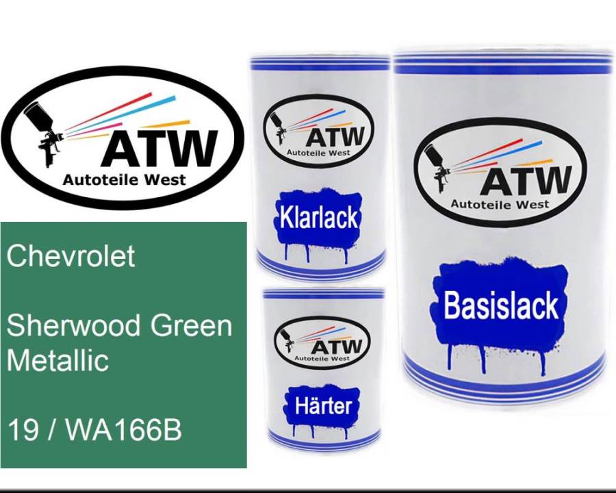 Chevrolet, Sherwood Green Metallic, 19 / WA166B: 500ml Lackdose + 500ml Klarlack + 250ml Härter - Set, von ATW Autoteile West.